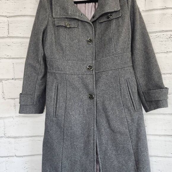 Kenneth Cole Women's Grey Lined Wool Blend Button Front Long Peacoat Size 8 - Picture 5 of 16